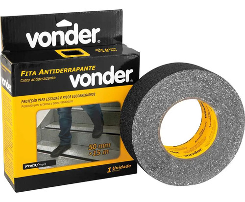 Fita anti derrapante para escada 15m 50mm preto vonder