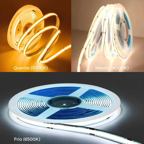 Fita Led Cob 10 Metros Direto Na Rede 150w/ 320led Perfil Branco Quente 110v