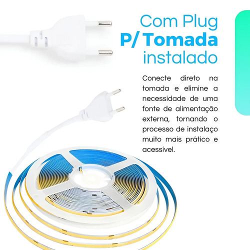 Fita Led Cob 10 Metros Direto Na Rede 150w/ 320led Perfil Branco Quente 110v