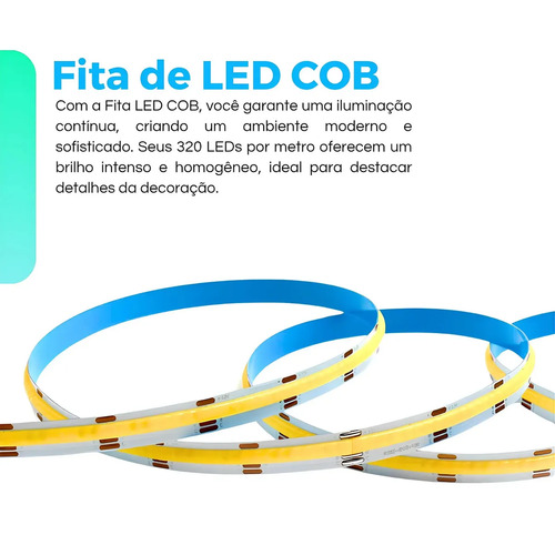 Fita Led Cob 10 Metros Direto Na Rede 150w/ 320led Perfil Branco Quente 110v