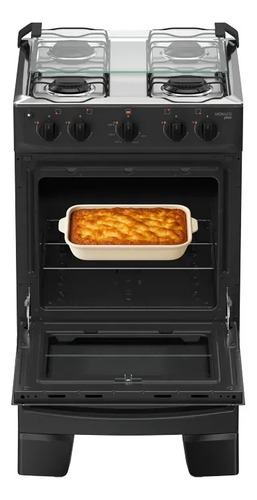 Fogão 4 Bocas Atlas Mônaco Plus com Mesa de Inox Automático Preto Bivolt