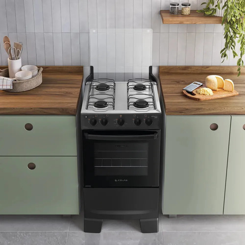 Fogão 4 Bocas Atlas Mônaco Plus com Mesa de Inox Automático Preto Bivolt