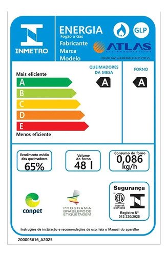 Fogão 4 Bocas Atlas Mônaco Top com Mesa de Inox Preto