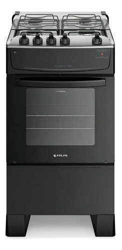 Fogão 4 Bocas Atlas Mônaco Top Com Mesa Inox e Forno de 50 Litros e Acendimento Automático Preto Bivolt