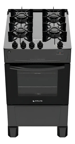 Fogão 4 Bocas Atlas Mônaco Top Glass com Mesa de Vidro e Acendimento Automático Preto Bivolt