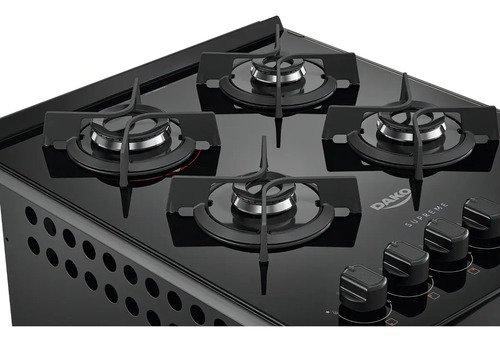 Fogão 4 Bocas de Embutir Dako Supreme Preto com Mesa de Vidro e Mega Chama Bivolt