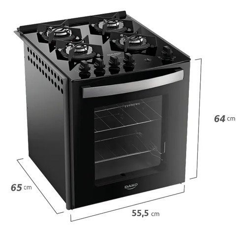 Fogão 4 Bocas de Embutir Dako Supreme Preto com Mesa de Vidro e Mega Chama Bivolt