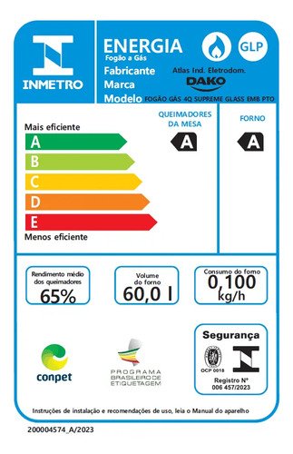 Fogão 4 Bocas de Embutir Dako Supreme Preto com Mesa de Vidro e Mega Chama Bivolt