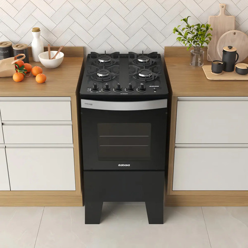 Fogão 4 Bocas Itatiaia Itaglass Plus Vidro Com Trempe De Ferro E Forno 48l Preto Fosco