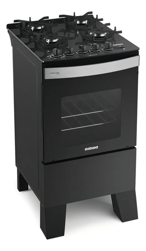 Fogão 4 Bocas Itatiaia Itaglass Plus Vidro Com Trempe De Ferro E Forno 48l Preto Fosco