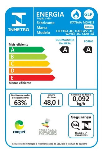 Fogão 4 Bocas Itatiaia Vidro Temperado Electra Glass Plus Preto
