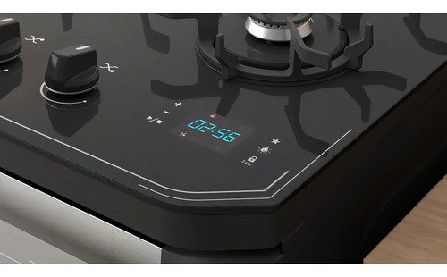 Fogão 5 Bocas A Gás Itamaster Itatiaia Com Timer Digital Tripla Chama E Forno 101l Preto/Reflecta