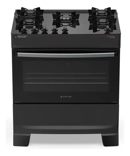 Fogão 5 Bocas Atlas Atenas Glass A Gás com Mesa de Vidro e Mega Chama Preto Bivolt