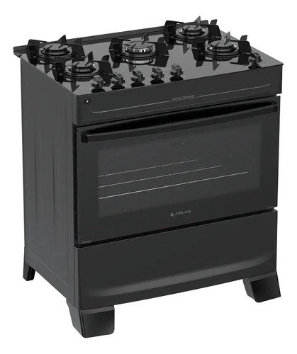 Fogão 5 Bocas Atlas Mônaco Top Glass Automático Mesa De Vidro Preto