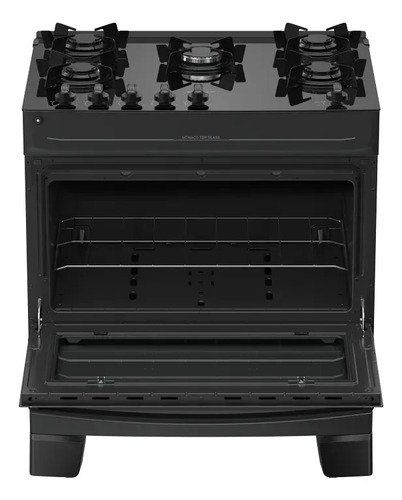 Fogão 5 Bocas Atlas Mônaco Top Glass Automático Mesa De Vidro Preto