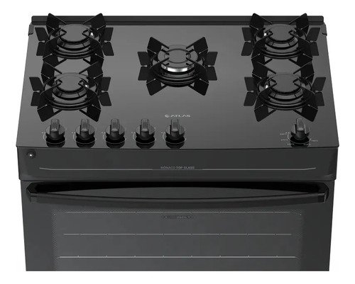 Fogão 5 Bocas Atlas Mônaco Top Glass Automático Mesa De Vidro Preto