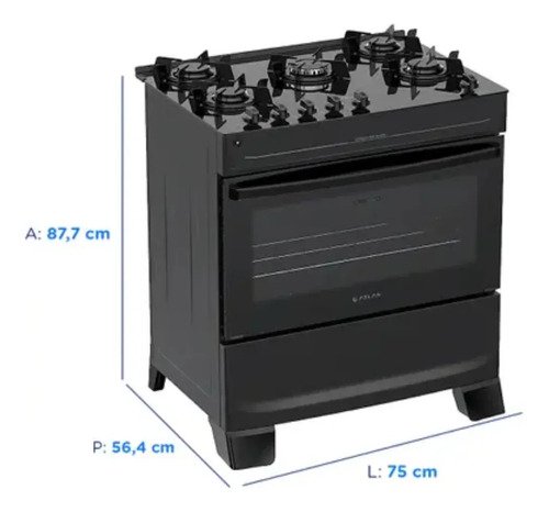 Fogão 5 Bocas Atlas Mônaco Top Glass Automático Mesa De Vidro Preto