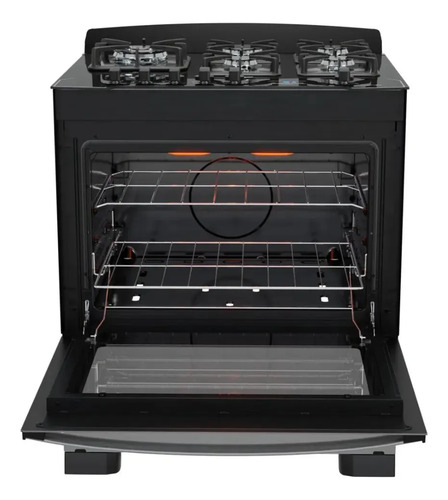 Fogão 5 Bocas Dako Diplomata Glass Style com Frente Espelhada Mesa de Vidro e Grill com Timer e Tripla Chama Bivolt
