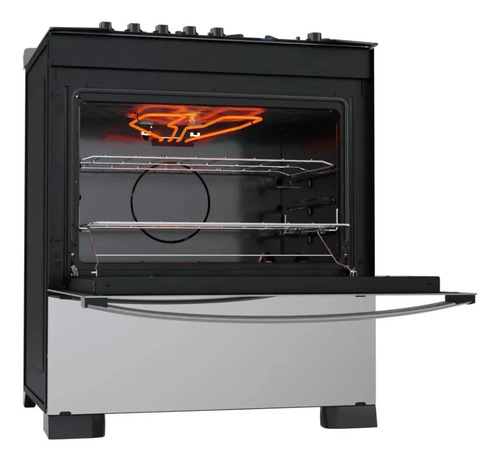 Fogão 5 Bocas Dako Diplomata Glass Style com Frente Espelhada Mesa de Vidro e Grill com Timer e Tripla Chama Bivolt