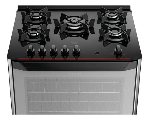 Fogão 5 Bocas Dako Magister Style Com Frente Espelhada Mesa de Vidro e Tripla Chama Bivolt