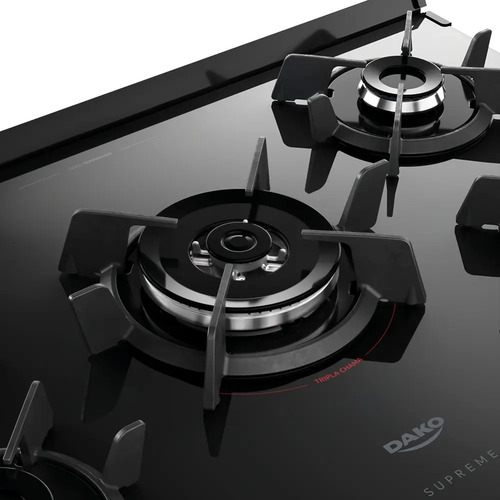 Fogão 5 Bocas Dako Supreme Black Glass com Mesa de Vidro Tripla Chama e Timer Digital Bivolt