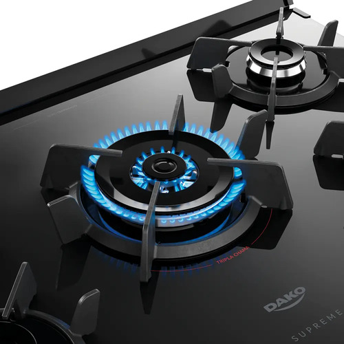 Fogão 5 Bocas Dako Supreme Black Glass com Mesa de Vidro Tripla Chama e Timer Digital Bivolt