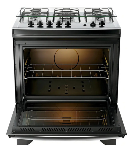 Fogão 5 Bocas Dako Supreme Mesa De Inox E Timer Bivolt Preto