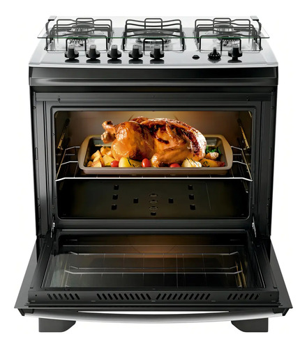 Fogão 5 Bocas Dako Supreme Mesa De Inox E Timer Bivolt Preto