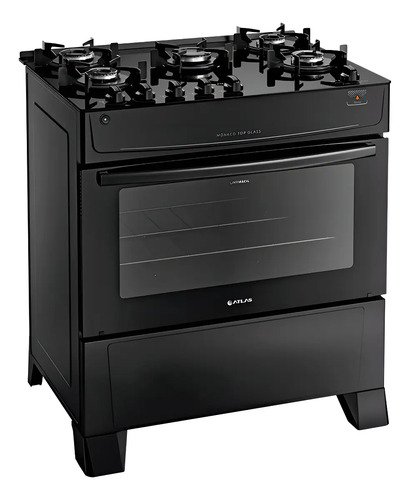 Fogao atlas 5 bocas preto monaco top glass com acendimento a