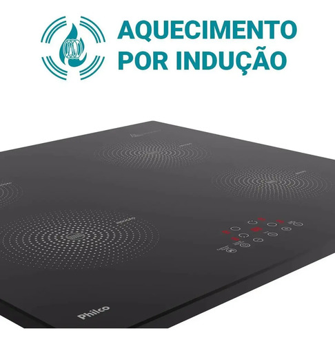 Fogão Cooktop De Indução Philco 4 Bocas Pct40a 9 Níveis+turbo Touch Preto