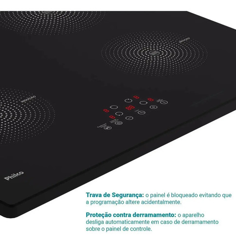Fogão Cooktop De Indução Philco 4 Bocas Pct40a 9 Níveis+turbo Touch Preto
