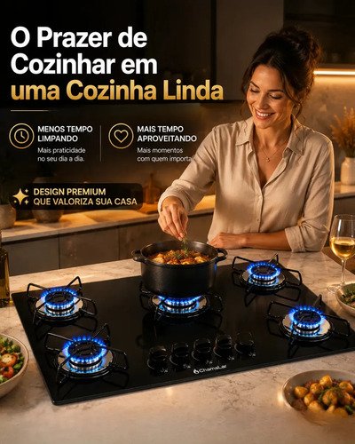 Fogão Cooktop Gás 5 Bocas Ultra Chama 127v/220v Preto