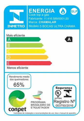 Fogão Cooktop Gás 5 Bocas Ultra Chama 127v/220v Preto
