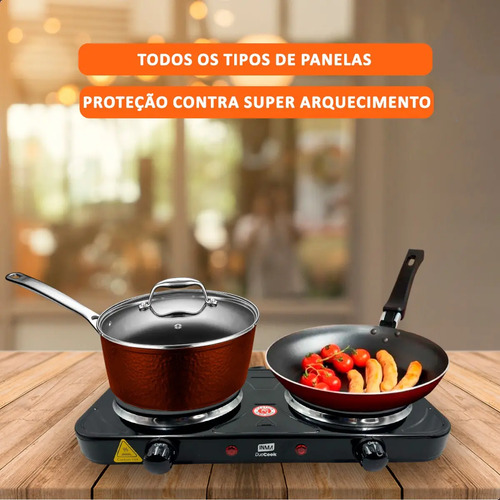 Fogão de Mesa Elétrico INMA de 2 Bocas para Camping e Viagem, em Inox