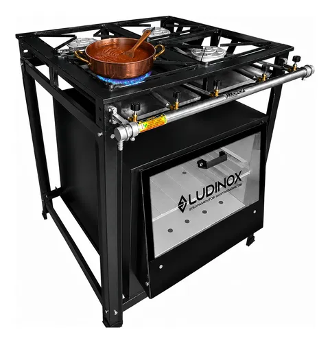 Fogao industrial 4 bocas alta pressao com forno 100l 80x73cm