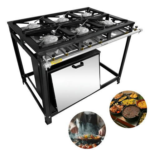 Fogao industrial economico 6 bocas c forno 60 litro pt inox