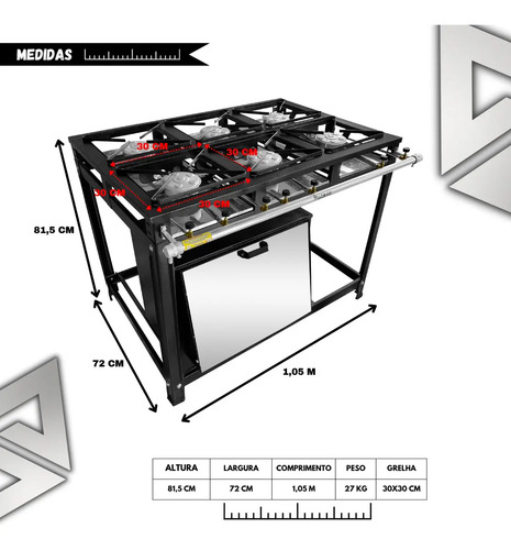 Fogão Industrial Econômico 6 Bocas C/ Forno 60 Litro Pt Inox Preto Não Há