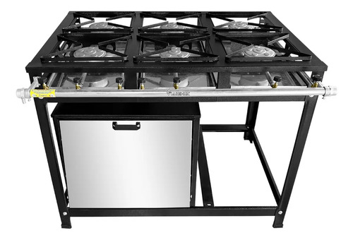 Fogão Industrial Econômico 6 Bocas C/ Forno 60 Litro Pt Inox Preto Não Há