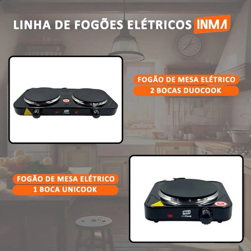 Fogão Inma Cooktop Elétrico 2 Bocas 2000w Portátil Elétrico Mesa Fogareiro Chapa Inma Mesa Camping Automático Viagens Inox Pesca Prático Resistente Viagem Casa Trabalho Potente Disco Cozinha