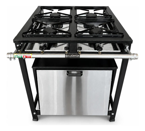 Fogão Ludinox Industrial 4 Bocas Alta Pressão C/ Forno 60 L