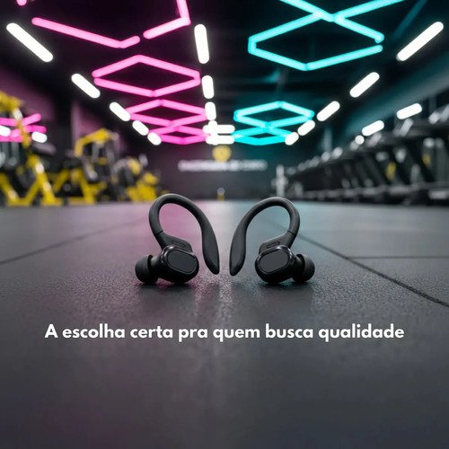 Fone de Ouvido Bluetooth 5.3 Tws Sem Fio Esportivo Compatível Com iPhone Samsung Xiaomi Motorola Com Gancho Premium KAPBOM Preto