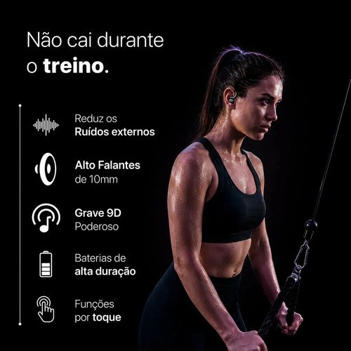 Fone de Ouvido Bluetooth 5.3 Tws Sem Fio Esportivo Compatível Com iPhone Samsung Xiaomi Motorola Com Gancho Premium KAPBOM Preto
