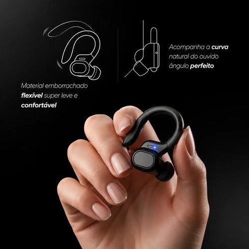 Fone de Ouvido Bluetooth 5.3 Tws Sem Fio Esportivo Compatível Com iPhone Samsung Xiaomi Motorola Com Gancho Premium KAPBOM Preto