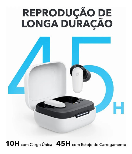 Fone de Ouvido Bluetooth 5.4 soundcore P30i da Anker, Cancelamento de Ruído Adaptativo, Graves Poderosos, 45H de Reprodução, Estojo 2-em-1 com Suporte para Celular, IP54, Fone sem fio TWS, Branco
