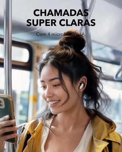 Fone de Ouvido Bluetooth 5.4 soundcore P30i da Anker, Cancelamento de Ruído Adaptativo, Graves Poderosos, 45H de Reprodução, Estojo 2-em-1 com Suporte para Celular, IP54, Fone sem fio TWS, Branco