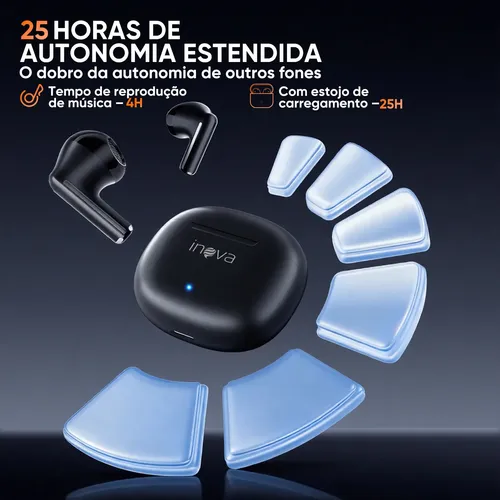Fone De Ouvido Bluetooth Àprova D'água Com 50h Bateria Inova