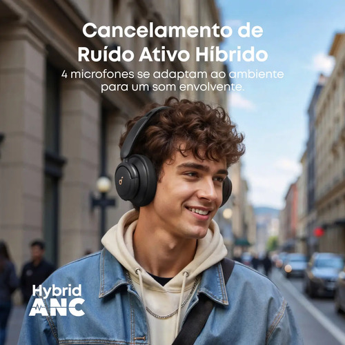 Fone De Ouvido Bluetooth Soundcore Anker Q30 Sem Fio Headphone Cancelamento De Ruído Anc Híbrido Headset Para Viagem Trabalho Estudo Gamer Hi-Res 60h Bateria App Carga Rápida Dobrável Conforto, Preto