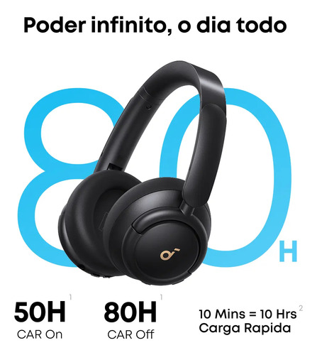 Fone De Ouvido Bluetooth Soundcore Anker Q30 Sem Fio Headphone Cancelamento De Ruído Anc Híbrido Headset Para Viagem Trabalho Estudo Gamer Hi-Res 60h Bateria App Carga Rápida Dobrável Conforto, Preto