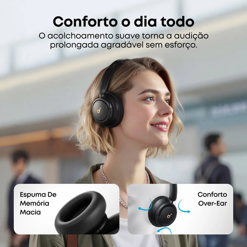 Fone De Ouvido Bluetooth Soundcore Anker Q30 Sem Fio Headphone Cancelamento De Ruído Anc Híbrido Headset Para Viagem Trabalho Estudo Gamer Hi-Res 60h Bateria App Carga Rápida Dobrável Conforto, Preto
