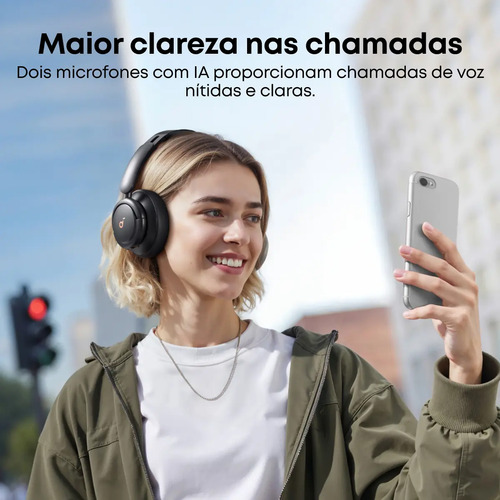 Fone De Ouvido Bluetooth Soundcore Anker Q30 Sem Fio Headphone Cancelamento De Ruído Anc Híbrido Headset Para Viagem Trabalho Estudo Gamer Hi-Res 60h Bateria App Carga Rápida Dobrável Conforto, Preto